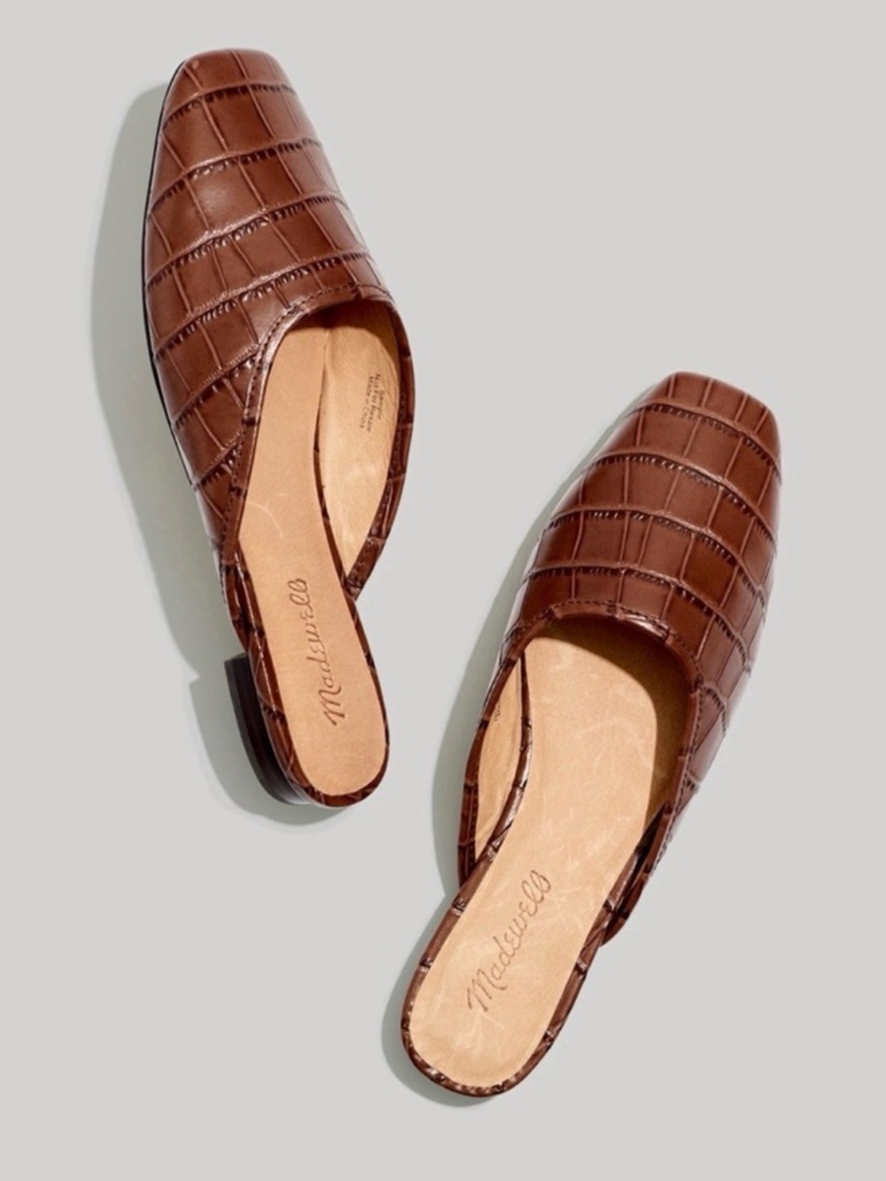 Croc Embossed Square Toe Mule Flats Quiet Luxury Minimalist